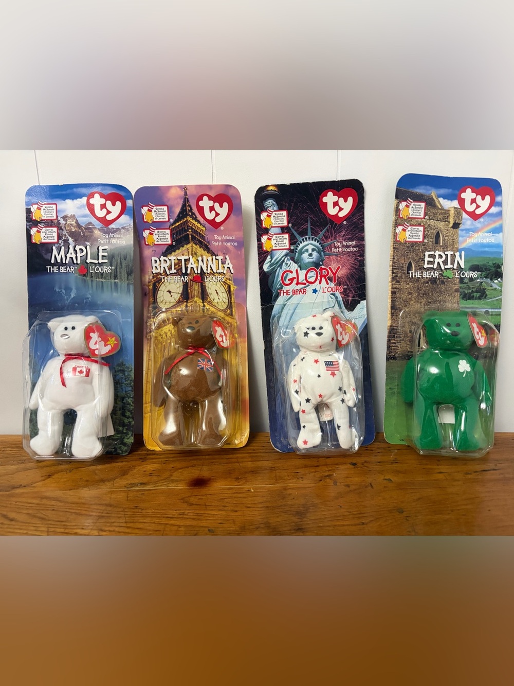 1999 complete set of 4 McDonalds Ty Maple, Britannia, Glory & Erin Plush Bear